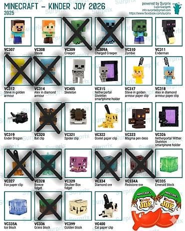 Коллекция игрушек Minecraft из Kinder Joy 2026 (серия VC) - Фигурки
