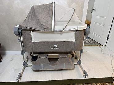 Детская приставная кроватка, С колесиками, цвет - Серый