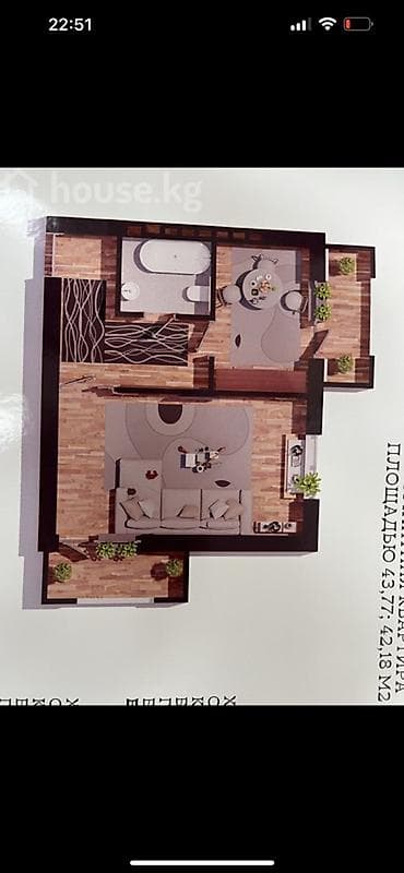 квартиа: 1 комната, 43 м² — 2