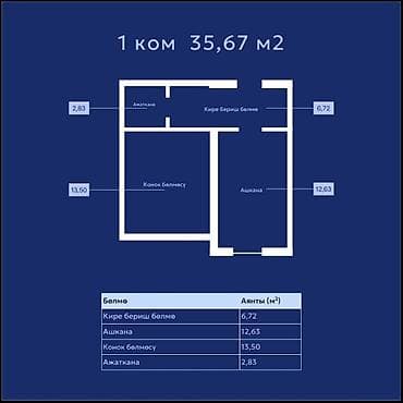 квартира туннуч: 1 комната, 35 м² — 3