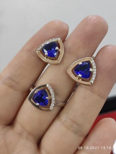 эксклюзивные свадебные пригласительные: Комплект с камнями Сапфир Серебро пробы 925 покрытие золотом — 3