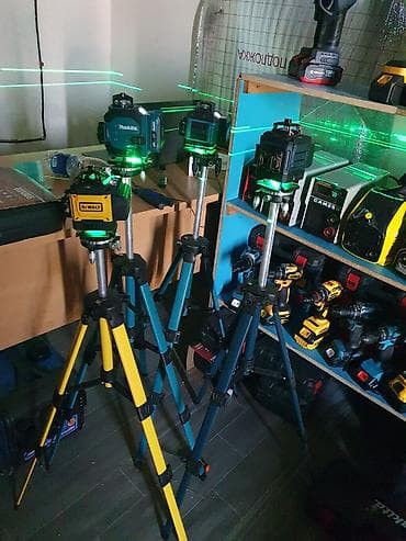 Лазерные уровни 360° с зелёным лучом на штативах Описание: -