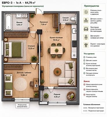 салон продаю: 2 комнаты, 65 м², Элитка, 12 этаж, Готовая ПСО (под самоотделку) — 2