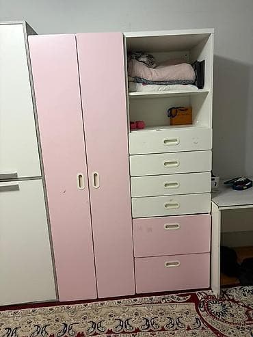 Детский шкаф, Для одежды, Для девочки, ДСП, цвет - Розовый