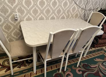 Столы и стулья для кафе: Кухонный стол и стул, Б/у, Платная доставка, Самовывоз, цвет - Белый — 1