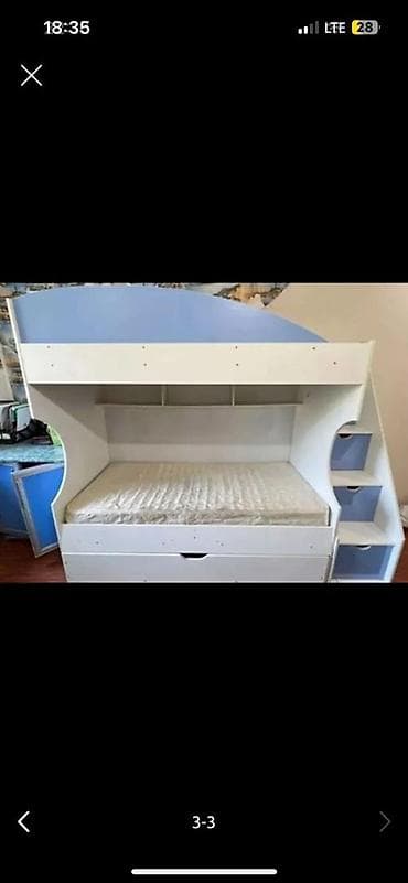 детская кровать со ступеньками: Двухъярусная детская кровать, ЛДСП, цвет - Белый — 3