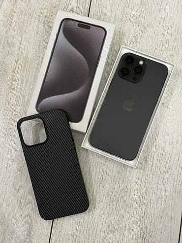 IPhone 15 Pro Max, Б/у, 256 ГБ, Black Titanium, Коробка, 100 %