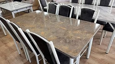 small table: Обеденный комплект: стол с глянцевой столешницей «под мрамор» + 6 — 2
