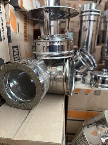 нерживейка: Дымоход для твёрдотопливного котла, Материал: Нержавейка, Конструкция: Сэндвич, Диаметр: 150 мм, Новый — 9