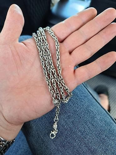 Серебряная цепь, плетение «Бисмарк/Королевское» (ручной стиль звеньев — 1