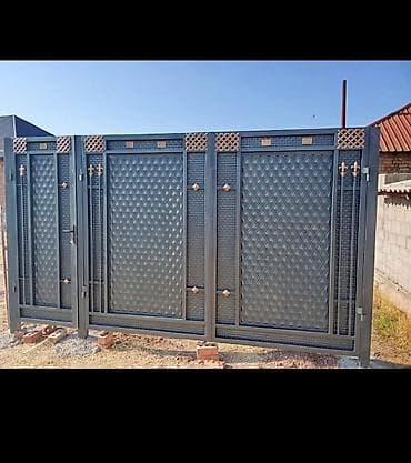 растение для дома и офиса: Металлические ворота с калиткой - Конструкция: секционные распашные — 3