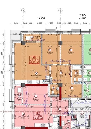 osh flat: 2 комнаты, 86 м², Азия Молл Элитка, 11 этаж, ПСО (под самоотделку) — 1