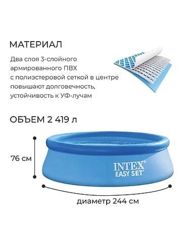 обувь 23: Надувной бассейн Intex Easy Set - Размер: диаметр 244 см, высота 76 — 2