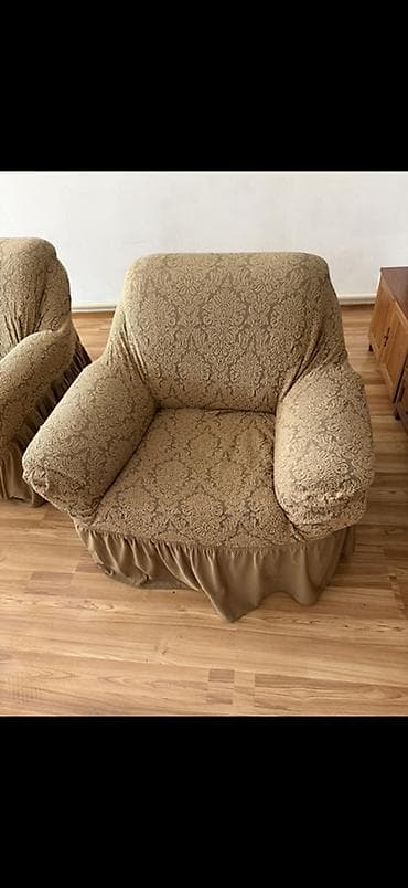 диваны с креслами: Комплект мягкой мебели, Б/у, Самовывоз, цвет - Бежевый — 2