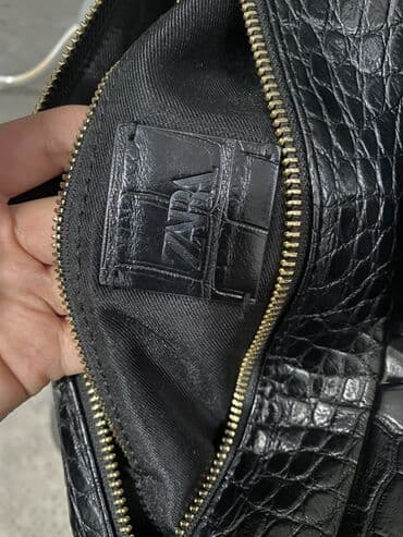 женский кошелек с двумя молниями: Сумка ZARA, модель с фактурой под крокодила. - Цвет: черный — 3