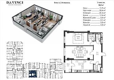 Недвижимость: 2 комнаты, 90 м², Асанбай мкр Элитка, 3 этаж, ПСО (под самоотделку) — 2