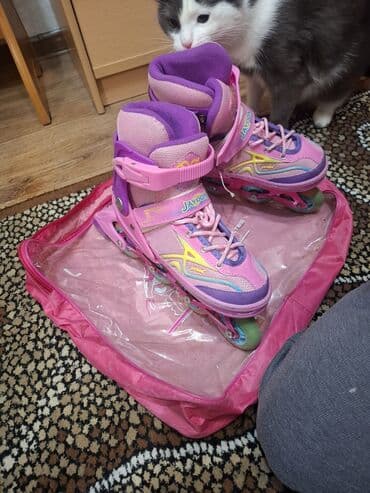 Спорт жана эс алуу: Детские роликовые коньки JAYDON, розово‑сиреневые - Тип: инлайн (4 — 10