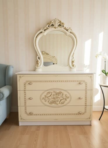 тумбочка с зеркалом: Комод для одежды, С зеркалом, ЛДСП, цвет - Белый — 1