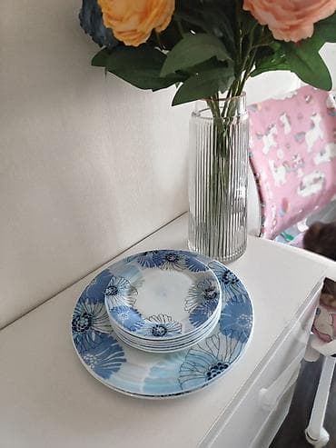 Ашкана буюмдары: Набор тарелок турция с синим цветочным орнаментом - Состав: 6 мелких — 2