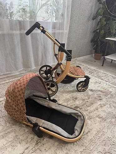 золотую: Детская коляска 2 в 1 (люлька + прогулочный блок) - Универсальная — 7