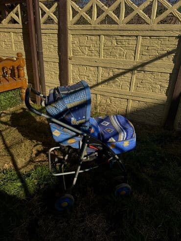 коляски с перекидной ручкой прогулочные: Коляска, цвет - Голубой, Б/у — 4