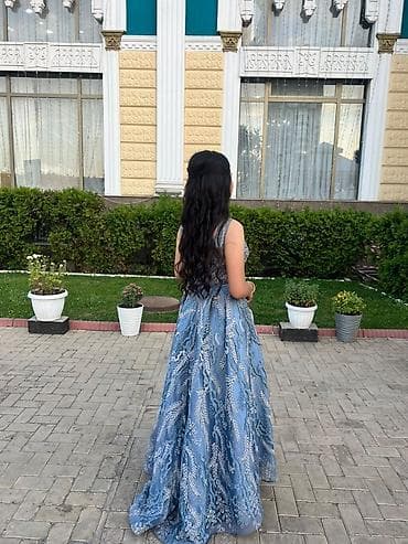 Вечернее платье А-силуэта, размер 44. - Цвет: пыльно-голубой с