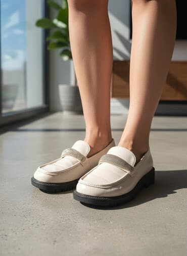 лоферы для девочек: Корейские лоферы в школу для девочки с декоративным ремешком — 1