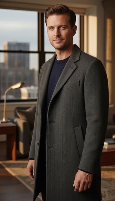 предмет мужской одежды 7 букв: Мужское пальто классического кроя - Цвет: серый меланж с рисунком — 1