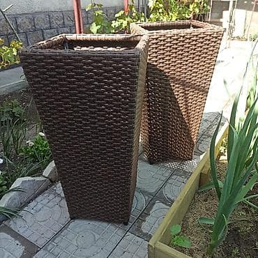 подвесной стол: Высокий уличный кашпо/вазон из искусственного ротанга - Форма — 3