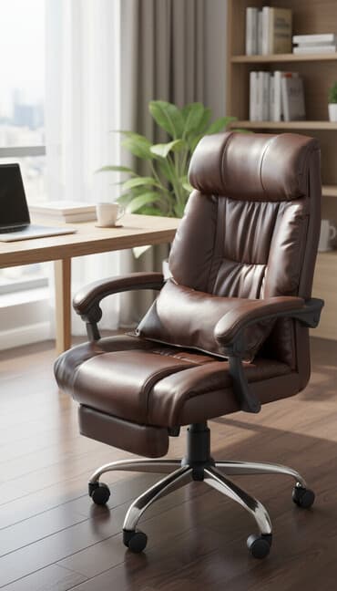 кресло для офис: Офисное кресло, С колесиками, цвет - Коричневый, Экокожа — 1