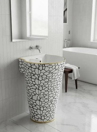 тумбочка для ванны: Раковина для ванной, Особенности: С узором, Овальная форма, Материал: Керамика — 1