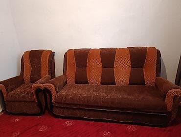 чехлы на диван и кресла: Комплект мягкой мебели, цвет - Коричневый — 1