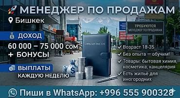 склад ош: Вакансия: Менеджер по продажам (г. Бишкек) - Доход: 60 000–75 000 сом — 1
