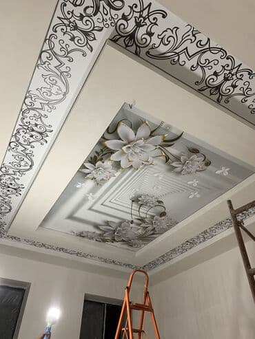 реставрация натяжного потолка: Керме шыптар Жылтырак, Жылтырабаган, 3D потолоктор Монтаждоо, Кепилдик, Демонтаждоо — 30