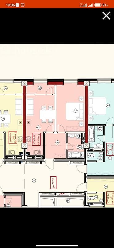 Үй куруучулардан жаңы конуштар: 1 бөлмө, 52 м², Элитка, Даяр ПСО (өзү оңдоп түзөтүп бүтүү үчүн) — 2