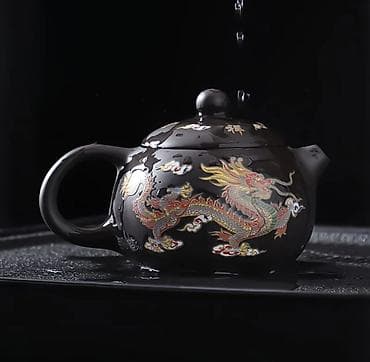 Чайники: Чайник из исинской глины (коричневый), с декором «Дракон и Феникс» - — 4