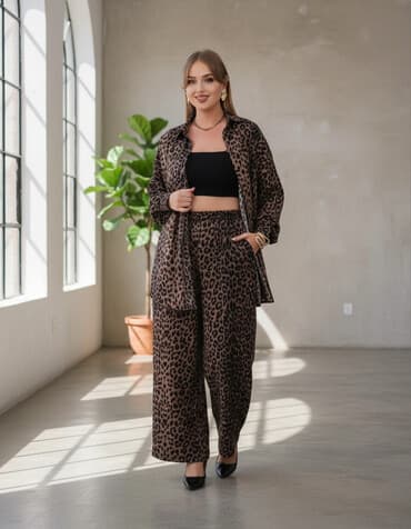 купить спортивный костюм женский недорого от производителя: Женский комплект с леопардовым принтом plus size 52-60 Состав — 1