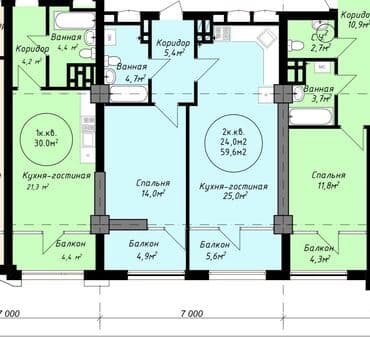 фучик: 2 бөлмө, 60 м², Жеке план, 12 кабат, ПСО (өзү оңдоп түзөтүп бүтүү үчүн) — 2