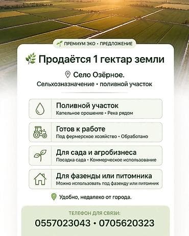 Кыймылсыз мүлк: 100 соток, Айыл чарба үчүн — 1