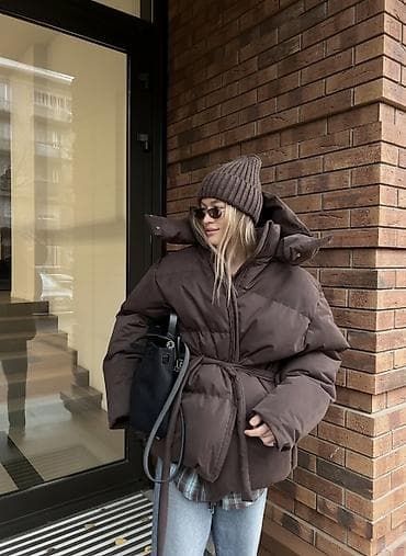 Объемный зимний пуховик женский, цвет тёмно‑коричневый. - Тёплый