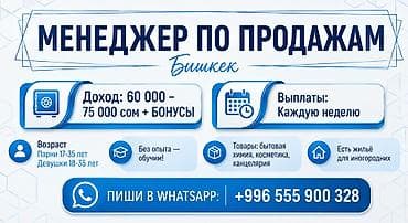 Сатуулар: Вакансия: Менеджер по продажам (Бишкек) - Доход: 60 000–75 000 сом + — 1