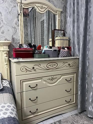 Ашкана буюмдары: Уктоочу бөлмө гарнитуру, Колдонулган, Эки кишилик керебет, Комод, Тумба, Башка өлкө, МДФ, Өзү алып кетүү — 3