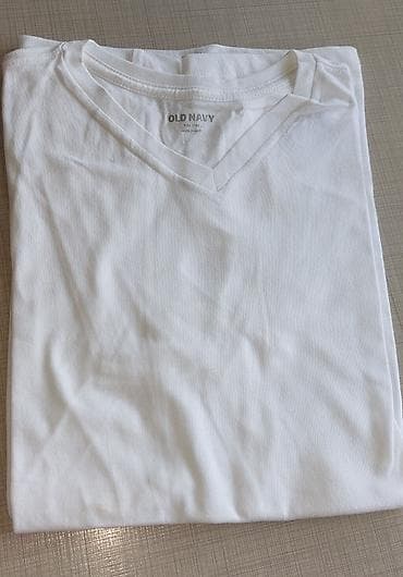 navy: Белая мужская футболка Old Navy - Классический крой с V-образным — 2