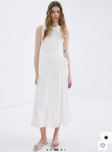 mind error: Белое платье миди без рукавов с асимметричным декором на талии. - — 3