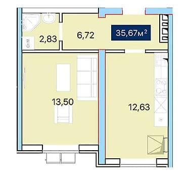 1 комната, 36 м², Элитка, 1 этаж, Готовая ПСО (под самоотделку)