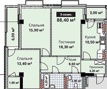 Кыймылсыз мүлк: 3 бөлмө, 88 м², Элитка, 10 кабат, Даяр ПСО (өзү оңдоп түзөтүп бүтүү үчүн) — 2