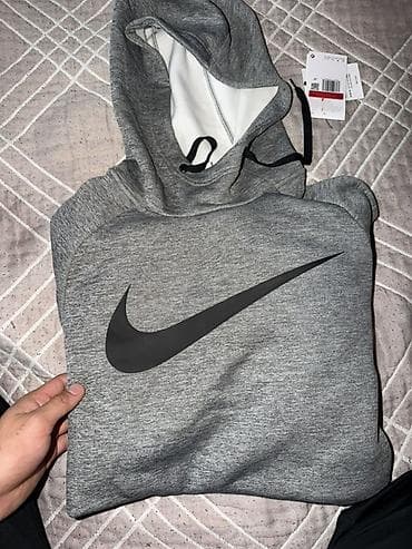 теплые мужские толстовки: Толстовка с капюшоном Nike, серый меланж. - Модель: худи с крупным — 4