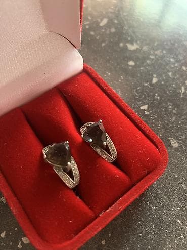 Серьги: Небольшие серьги, серебро с дымчатым топазом и фианитами, 925 проба — 2