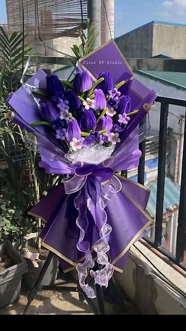 органза: Авторские букеты из плюшевой пряжи (вязаные/пушистые цветы) - Ручная — 2