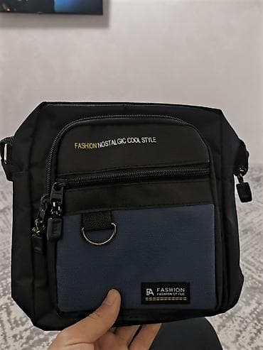 биркен: Новая мужская сумка через плечо (кроссбоди) Чёрная + синий, нейлон — 1